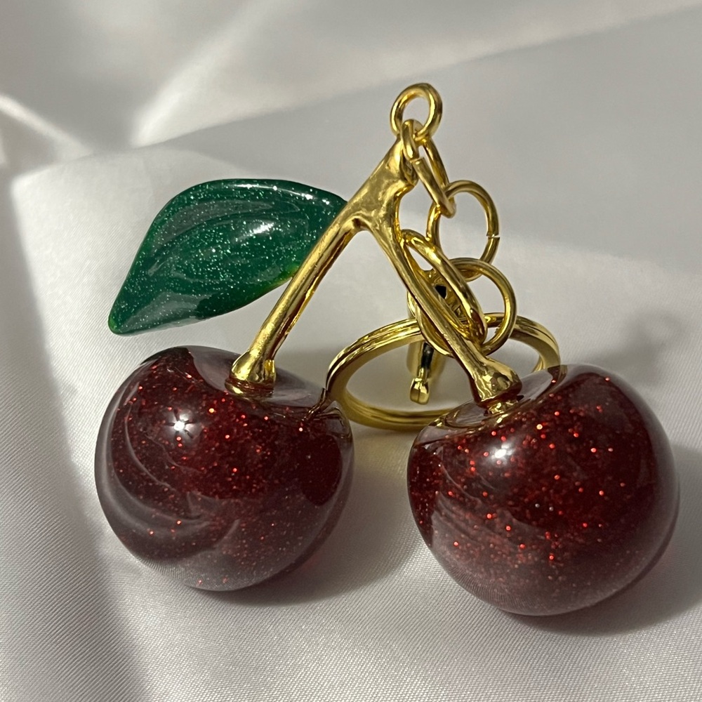 Sparkly Cherry charm keychain